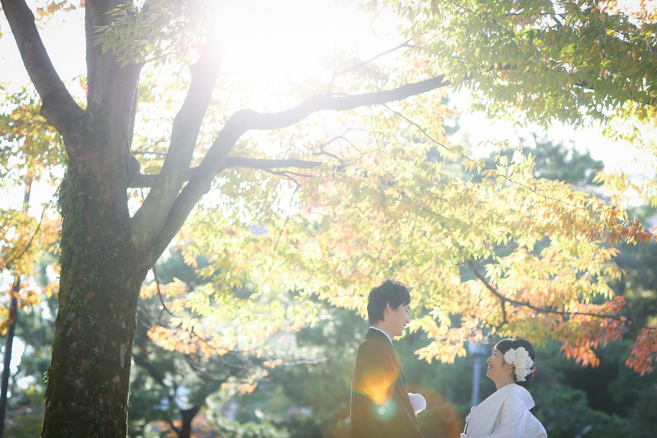 中村公園での和装前撮りの印象的な一枚