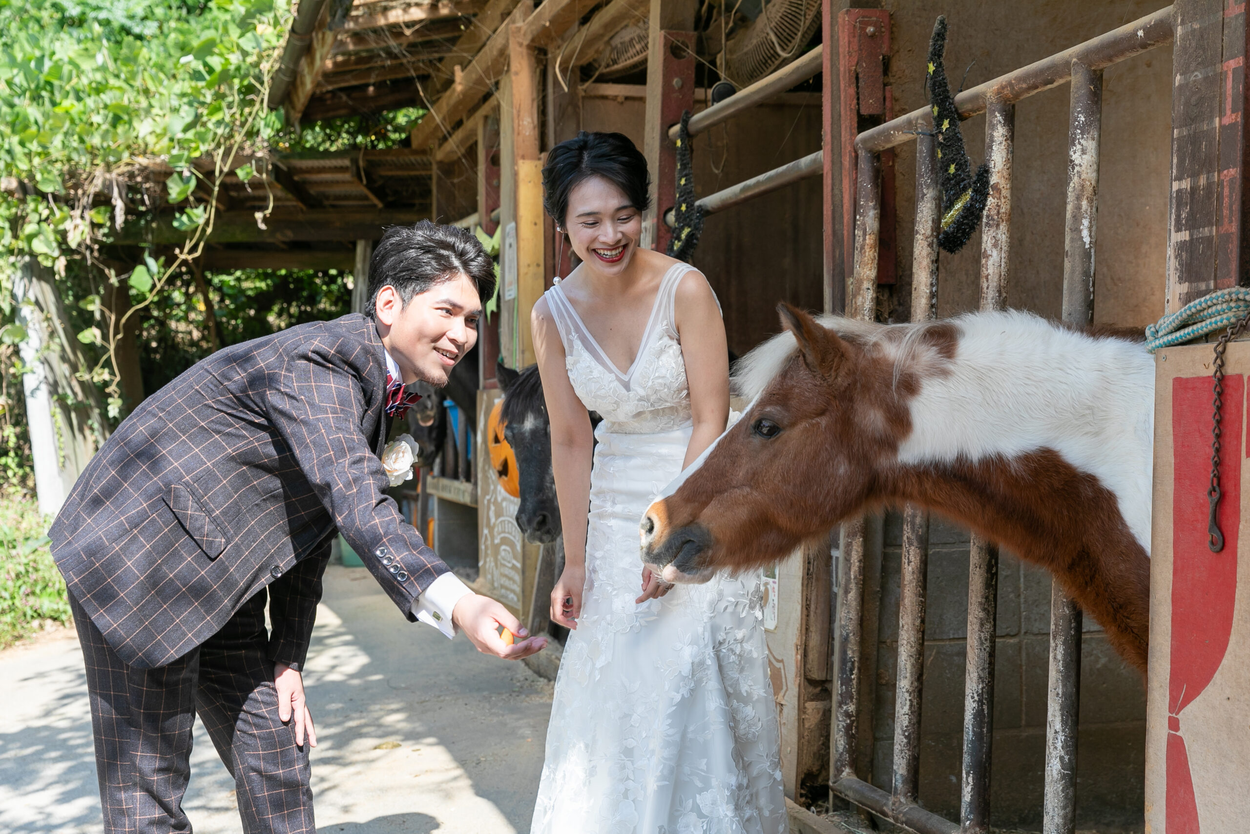 家族やペットと一緒に過ごす新郎新婦