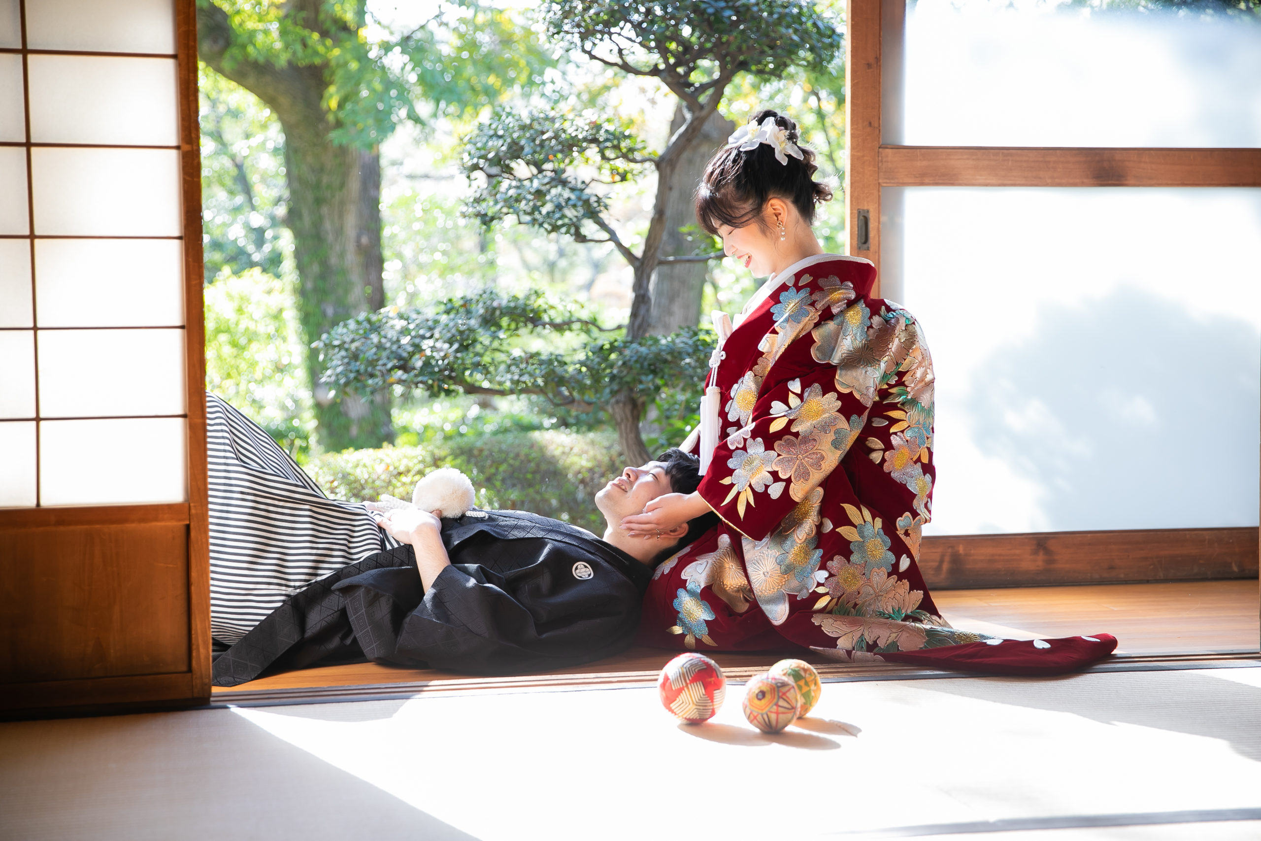 中村公園での2着目の衣装での和装前撮り写真