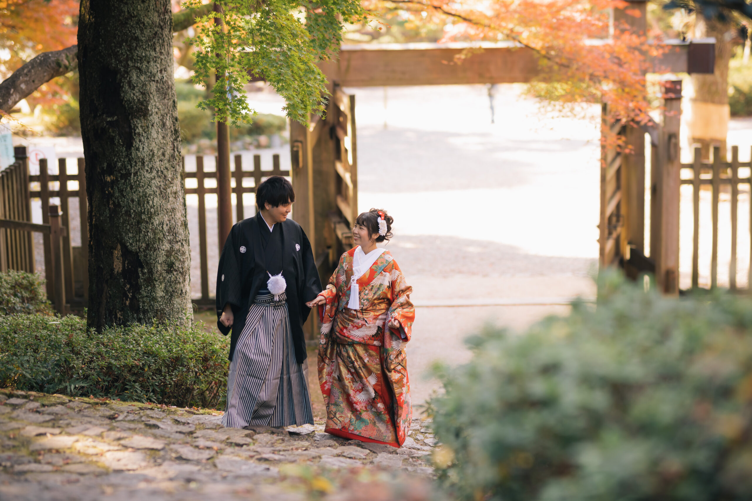 岐阜公園全体を彩る紅葉の風景
