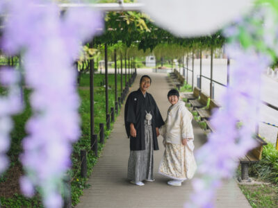 藤の花と和装ウェディング