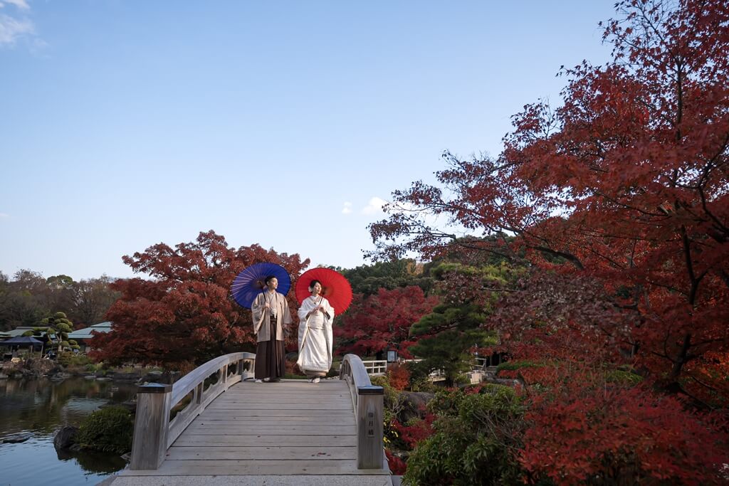 大仙公園の日本庭園を背景にした和装ロケーションフォト